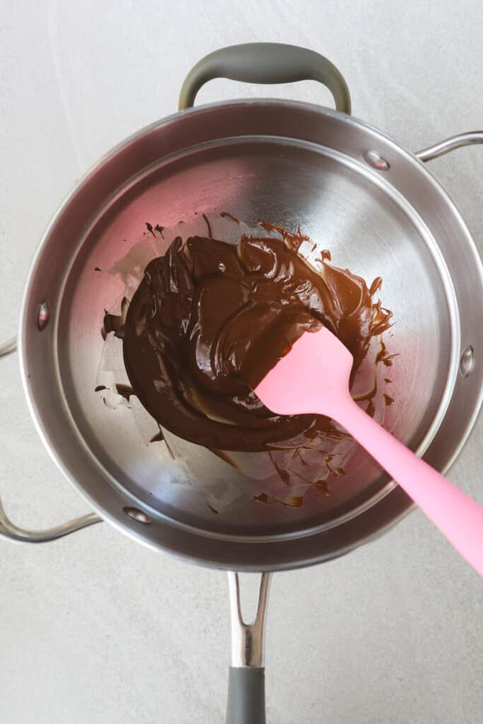 Melted dark chocolate in double boiler