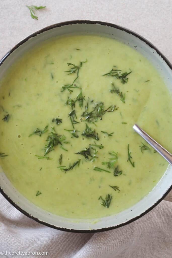 Asparagus dill soup in bowl