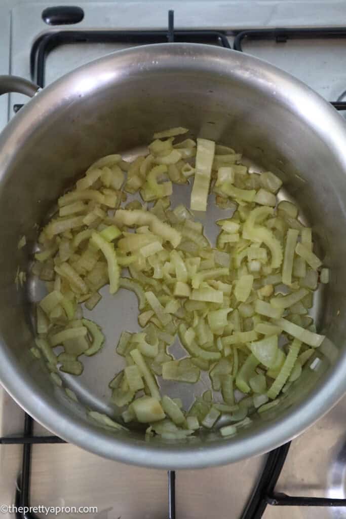 onion, celery and garlic sauteed in soup pot