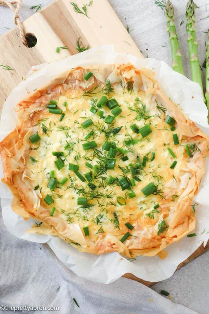 Cafe-style Asparagus Ricotta quiche with phyllo dough