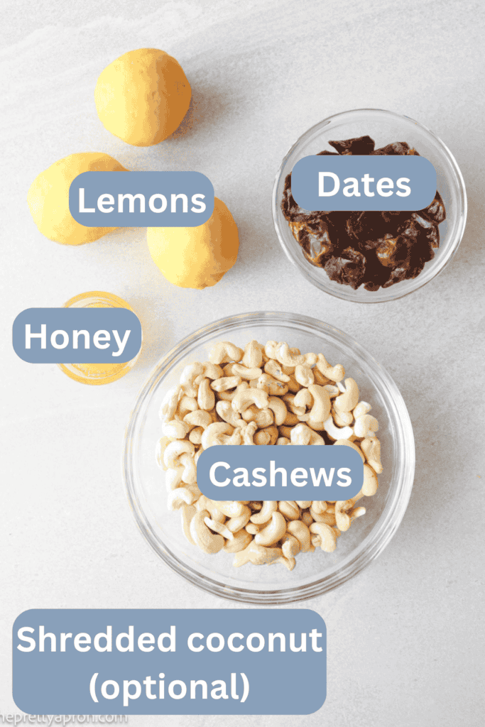 lemon cashew bliss balls ingredients labelled