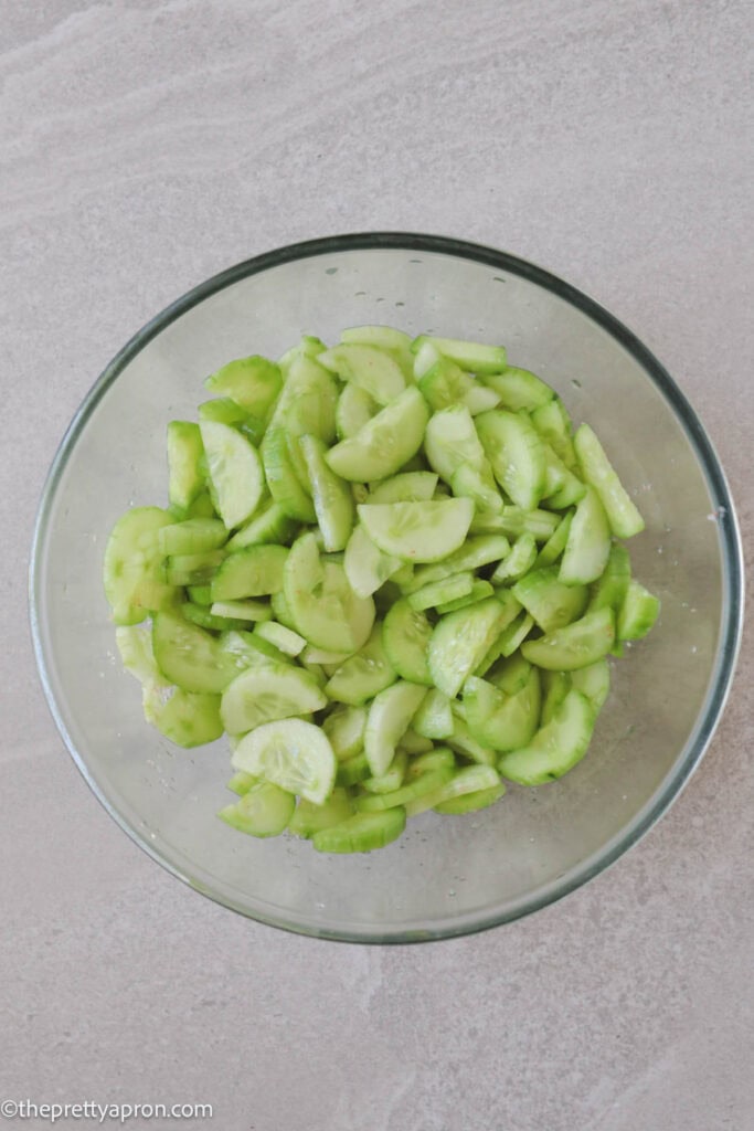 Sliced cucumbers in a bowl
